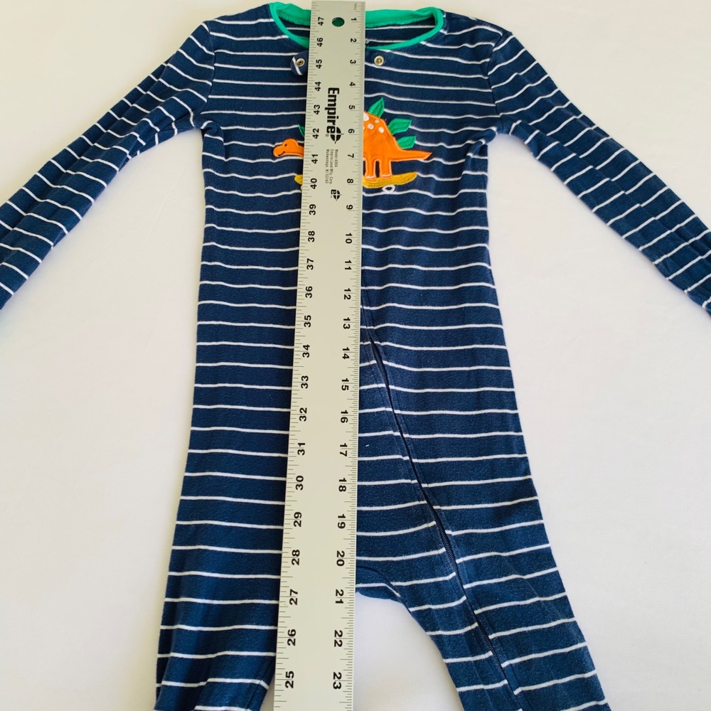 Members Mark Boys 5T Navy Blue Striped Dinosaur Skateboard Footed Sleeper PJs - Picture 7 of 9